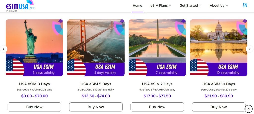 USA eSIM plans offered by eSIMUSA.net