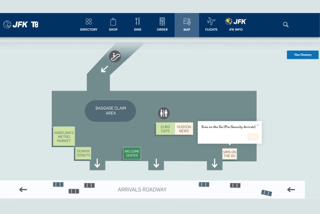 map of terminal 8 sim card vending machine location